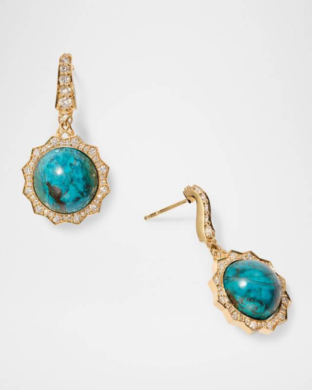 18K Yellow Gold Celeste Chrysocolla Earrings with Diamonds